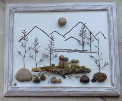 Pebble Art Rock Art Pebble Art Family Rock Art Family Unique Pebble Art Pine Trees Mountains Pebble Art Family Driftwood Art Driftwood Art Diy