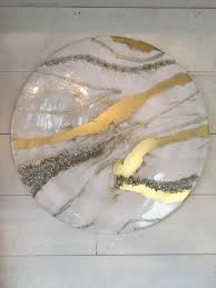 28 Inch Circle Round Canvas Painting White And Gold Antique Etsy Resin Art Painting Diy Resin Art Resin Wall Art