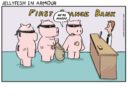 Banker jokes, banking humor, bank puns (because rich banking jokes could never be too mainstream while you're waiting for your loan approval!) warning: Jellyfish In Armour Screenhog Studios