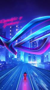 Hd wallpapers and background images. Rog Logo Neon City Night Buildings 4k 3840x2160 1920x1080 2160x3840 1080x1920 Wallpaper Blue Background Images Xperia Wallpaper Computer Wallpaper