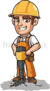 Construction Worker Using Jackhammer Cartoon Clipart Vector Friendlystock Construction Worker Cartoon Clip Art Mascot Design