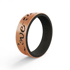 Women S Rose Gold And Black Filigree Love Strata Silicone Ring Silicone Wedding Rings Silicone Rings Ruby Wedding Rings