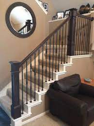 At The Ballesteros Residence We Removed The Old Newel Posts And Installed New Box Newels We Replaced The H House Stairs Stair Railing Design Staircase Design