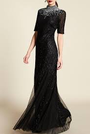 Adrianna Papell Black Beaded Mock Neck Sequin Gown Evening Dress Dresses Evening Gowns Evening Dresses