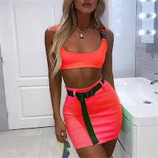 Festival outfits are the perfect way to have fun with fashion. Women 2 Piece Set Tank Top And Skirt Set With Belt Summer Ladies Neon Green Sexy Festival Clothing Cropped Top Dress Suit Femme Women S Sets Aliexpress