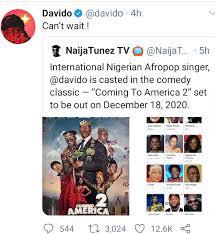 The film is a sequel to the 1988 film coming to america starring eddie murphy. Davido To Feature In Coming To America 2 Akahi News