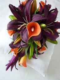 The designers at casablanca designs can offer you the perfect flowers for your special day. Purple Casablanca Lily S And Orange Cala Lily S Artificial Wedding Bouquets Bridal Bouquet Wedding Flowers