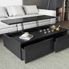 Includes coffee table and 2 end tables. Rectangular Lift Top Storage Coffee Table With Drawers In Black Style B Coffee Table With Drawers Coffee Table Lift Up Coffee Table