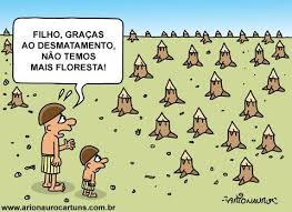 A) o desenvolvimento que não pode ser alcançado com a presença de áreas verdes. Charge Desmatamento Floresta Mural Meio Ambiente Aquecimento Global Cartum E Charge