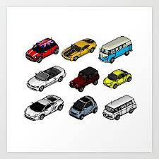 Cars Collection 01 Isometric Pixel Arts Art Print By Isopixel - X-small Pixel Art Art Prints Isometric