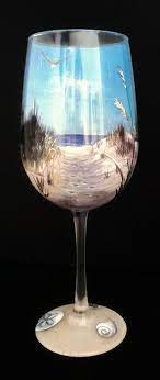 Beach Wine Glass Hand Painted Sand Dune Nautical Kitchen Decor Barware 3d Artwork Footprints Sandy Pa Painted Wine Glass Wine Glass Art Hand Painted Wine Glass