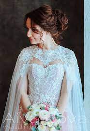 A Line Wedding Dress With Cape And Corset In Powder Color Gown Is Decorated By 3 Different Laces Dress Can Be Dresses Cape Wedding Dress A Line Wedding Dress
