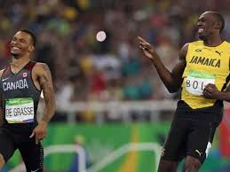 Andre de grasse of canada and usain bolt of jamaica run in the men's 200m semifinal at the rio 2016 olympics in rio de janeiro, august 17, 2016. Who Is De Grasse And Why Bolt Wagged His Finger At Him After Rio 200m Semis Olympics Hindustan Times