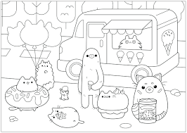 A Cute Ice Cream Shop In The Kind World Of Pusheen Eat Ice Creams With Them Pusheen Coloring Pages Toy Story Coloring Pages Doodle Coloring