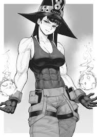 speedl00ver, maki oze, enen no shouboutai, absurdres, highres, 1girl,  abs, breasts, cleavage, female focus, fireball, gloves, hat, large breasts,  looking at viewer, medium hair, monochrome, muscular, muscular female,  solo, veins, veiny arms,