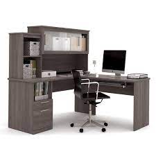 The bush furniture cabot l shaped desk with hutch offers a spacious and efficient workplace for your home or office. 62 X 65 Bark Gray L Shaped Desk Hutch By Bestar Officedesk Com