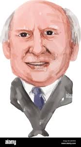 Water color caricature illustration of Michael Daniel Higgins (born 18  April 1941) the ninth President of Ireland of viewed from front