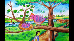 Bird Sitting On Tree Drawing For Kids How To Draw A Scenery Of A Bird Sitting On His Nest In A Tree Drawings Tree Drawing Scenery