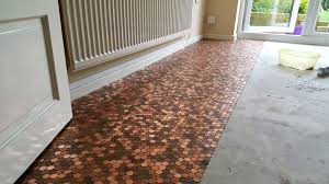 kitchen floor made with one penny coins