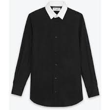 Black And White Long Sleeve Saint Laurent Contrasting Paris Collar Shirt In Black And White Cotton Poplin Black And White Shirt White Long Sleeve Shirt Collar Shirts