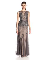 Amazon Com Adrianna Papell Women S Long Beaded Gown With Illusion Neckline Clothing Beaded Gown Dark Bridesmaid Dress Bridesmaid Dresses