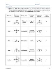 Draw the lewis dot structure for each of the three species. 005 2014w Chem154 Ch7 Ws3 Key Name Student Worksheet 4 1 Fill In Each Of The Blanks In The Table Below For The Lewis Structures Write Any Non Zero Course Hero