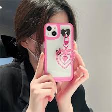 Korea Cute Pink Love Heart Pendant Transparent Phone Case For Iphone 13 12  11 Pro Xs Max X Xr Acrylic Shockproof Hard Hd Cover