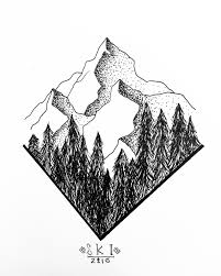 Pen Drawing Of Mountain Range With Forest Mountain Drawing Pen Drawing Art