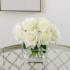 Here, you can find stylish vases that cost less than you thought possible. Real Touch White Roses Square Arrangement White Flower Arrangements Artificial Flower Arrangements Flower Arrangements