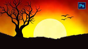 The horizon is the point at which the ground or water meets the sky. Photoshop Tutorial How To Make Beautiful Sunset Scenery Drawing Step By Step Youtube