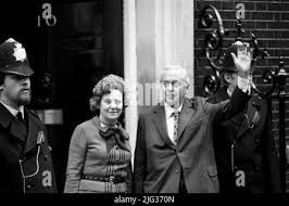 Prime minister harold wilson waves to the crowd as he arrives at no 10  downing street with his wife mary. hi-res stock photography and images