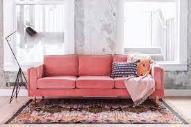 Pink flowers rhododendron velvet curtain. Lexington Midcentury Modern Sofa Blush Pink Velvet Sofa Rose Gold Edloe Finch Furniture Co