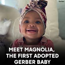 WINNING SMILE! Of all the babies picked by Gerber over the years, this  little girl just made history. Magnolia Earl is the first adopted baby  chosen as the next Gerber Baby. Read