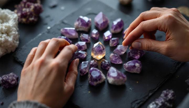 A diamond grid layout utilizing Amethyst and Citrine is highly effective for portal activations., AI generated