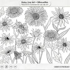 Daisy Clip Art Digital Stamps Png Format Abr Photoshop Brushes 50 Daisies Outlines Silhouettes These Digital Graphi Flower Drawing Drawings Line Art