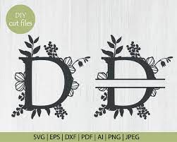 Botanical Floral Letter D Split Monogram Svg Split Monogram Etsy In 2021 Floral Monogram Letter Floral Letters Lettering