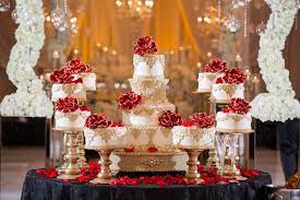 Gold And Red Cake Table For Elegant Wedding Wedding Cakes From Our Quot Best Dessert Display Quot Winner Wedding Cakes Dessert Display Gold Dessert Table