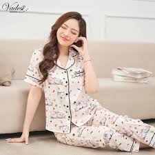 Bộ Đồ Ngủ Pijama Nữ VADESI Lụa Cao Cấp Quần Dài Tay Ngắn Mặc Nhà Đẹp Mềm  Mịn Thấm Hút Thoáng Mát | Shopee Việt Nam