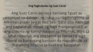Ang pagbubukas ng suez canal dahil sa pagbubukas ng suez canal, ang dating mahigit 2 buwan na byahe mula pilipinas patungo ng spain ay nagging 30 araw na lamang. Ang Pagbubukas Ng Suez Canal The Opening Of Suez Canal
