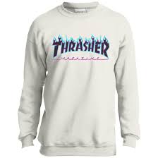 Thrasher Puple Flame Logo Youth Crewneck Sweatshirt