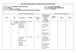 Individual Performance Commitment And Review Form Progress Report Daily Lesson Plan Teaching Strategies