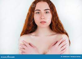 Portrait of Redheaded Young Woman Looking Natural Covering Her Nude Body  with Both Hands on White Stock Photo - Image of adult, nose: 182855544