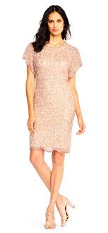 Adrianna Papell Sequin Beaded Cocktail Dress With Flutter Sleeves And Scallop Trim Cocktail Dresses With Sleeves Cocktail Dress Wedding Dresses