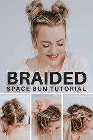 Space Messy Buns Tutorial With Dutch Braid Space Buns Hair Bun Tutorial Hair Bun Tutorial