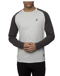 kangol mens rector long sleeve t shirt in grey marl