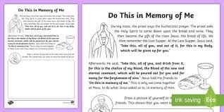 Find out some cool coloring pages showing the last supper of jesus christ. Do This In Memory Of Me Worksheet Worksheet Teacher Made