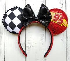 cars checkerboard bow for interchangeable ears etsy diy mickey ears disney mouse ears disneyland ears