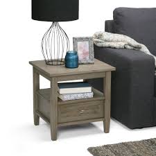 18h x 48w x 24d; Warm Shaker Solid Wood 20 Inch Wide Rectangle Rustic End Side Table In Distressed Grey Simpli Home Axwsh002 Gr