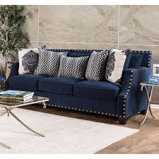 Furniture Of America Casper Plush Sofa From Hayneedle Com Elegant Sofa Blue Living Room Blue Living Room Sets