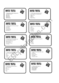 200 classic trivia style questions Movie Trivia Card Game Esl Worksheet By Estherlee76